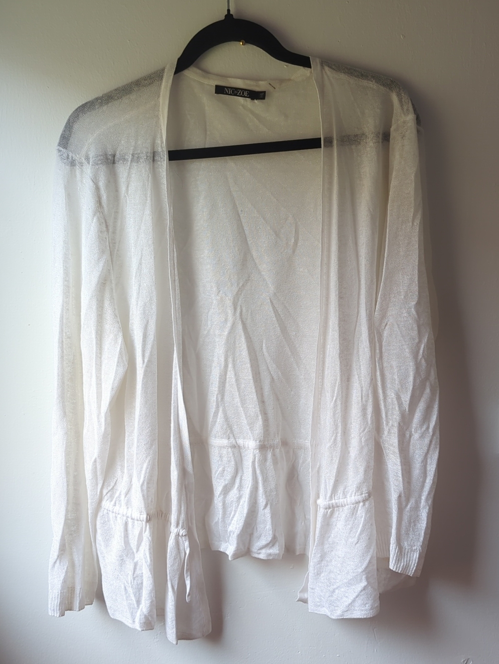 NIC+ZOE Sheer Open-Front Cardigan - White Size XXL